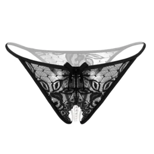 Perles & Nœud – String dentelle ouvert, du M au XL