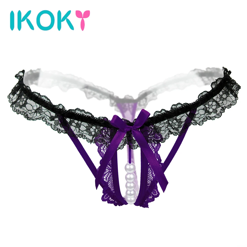 Cerise Nacrée – String à volants, nœud et perles - Image 2