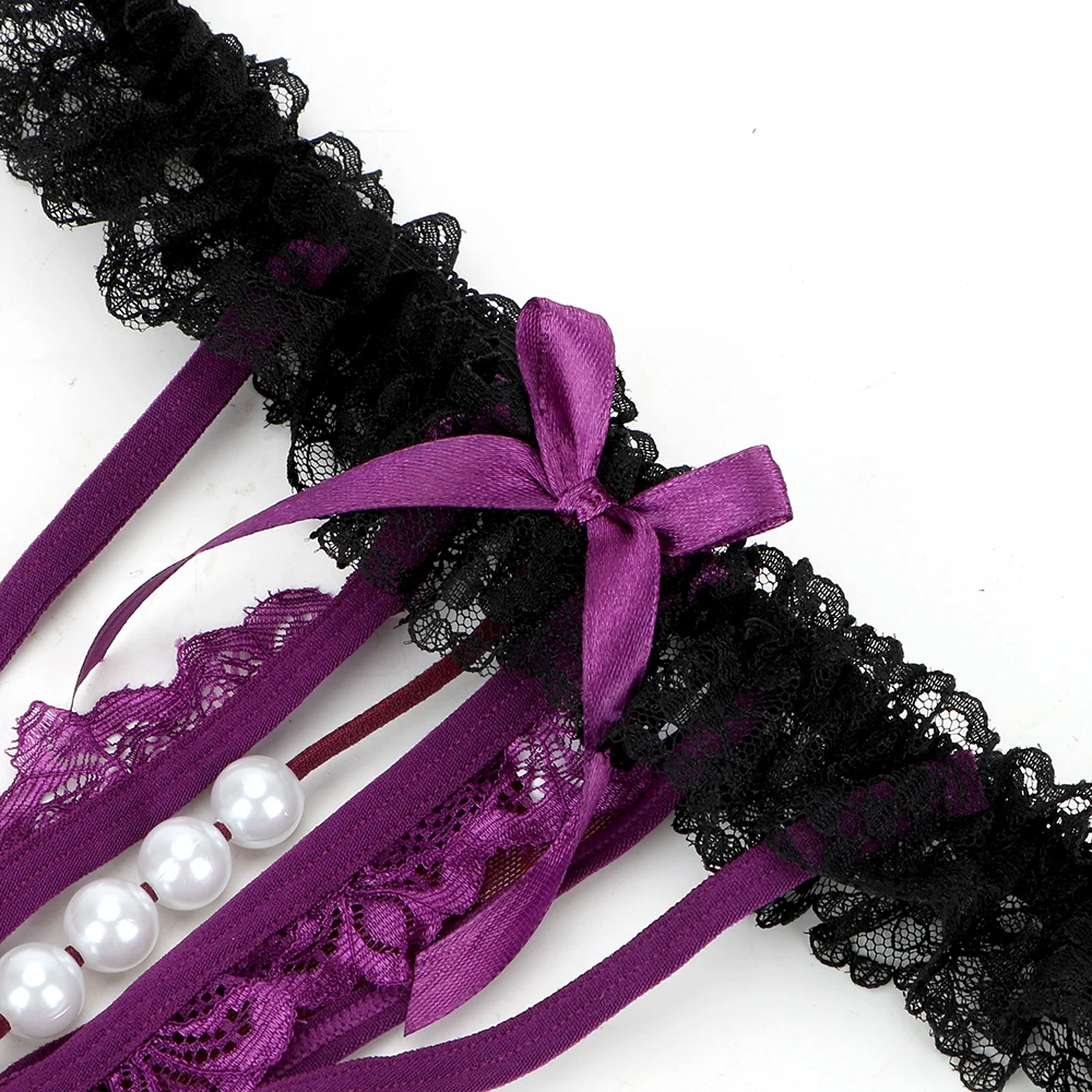 Cerise Nacrée – String à volants, nœud et perles - Image 7