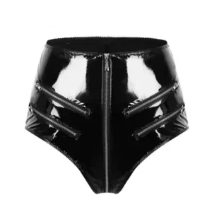 Triple Zip – Culotte vinyle zippée taille haute