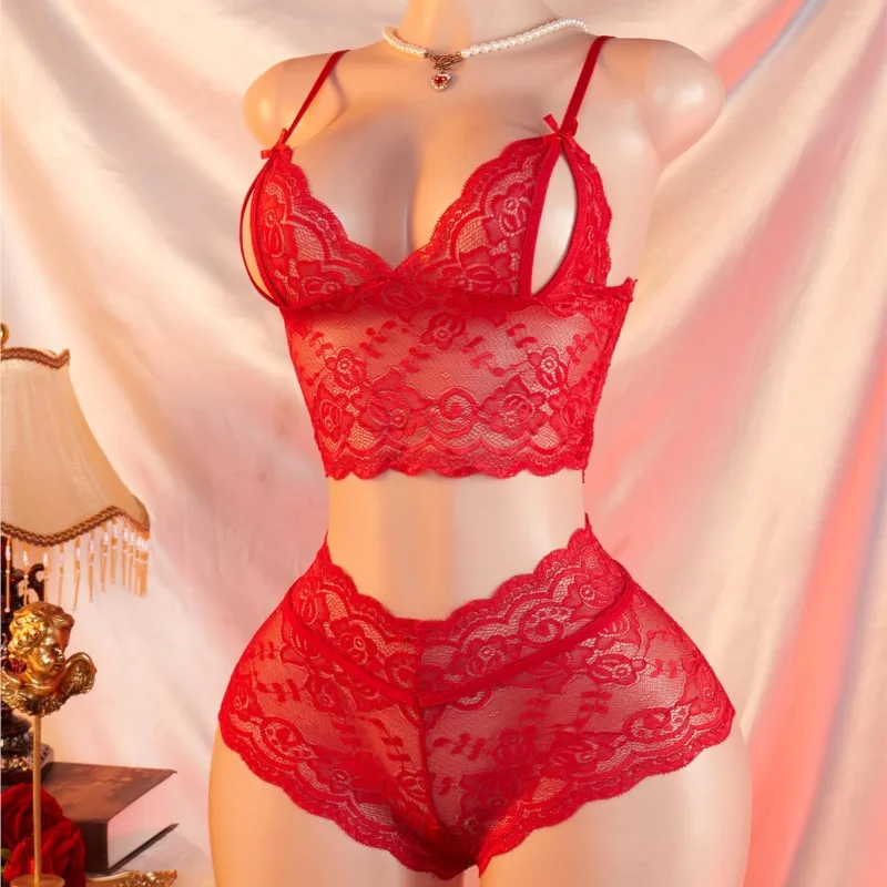 Rouge Baiser – Ensemble dentelle ouvert à nœuds - Image 2