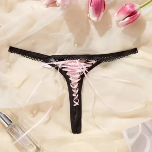 Corset Rose – String à laçage satiné