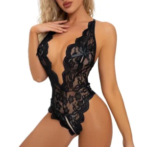 Plongée Dentelle – Body décolleté profond ouvert