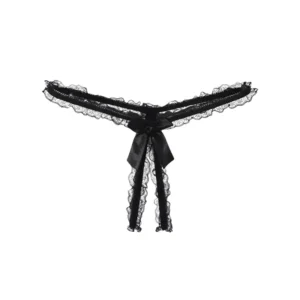 Froufrou Noir – String volanté à nœud