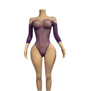 Résille Strass – Body manches longues épaules nues