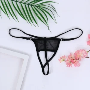 Tulle Noir – Micro-string ouvert à anneaux