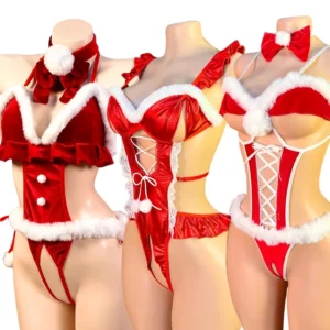 Mère Noël – Body rouge et fourrure, 3 modèles