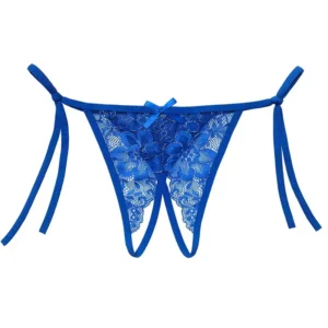 Bleu Nuit – String dentelle à rubans noués