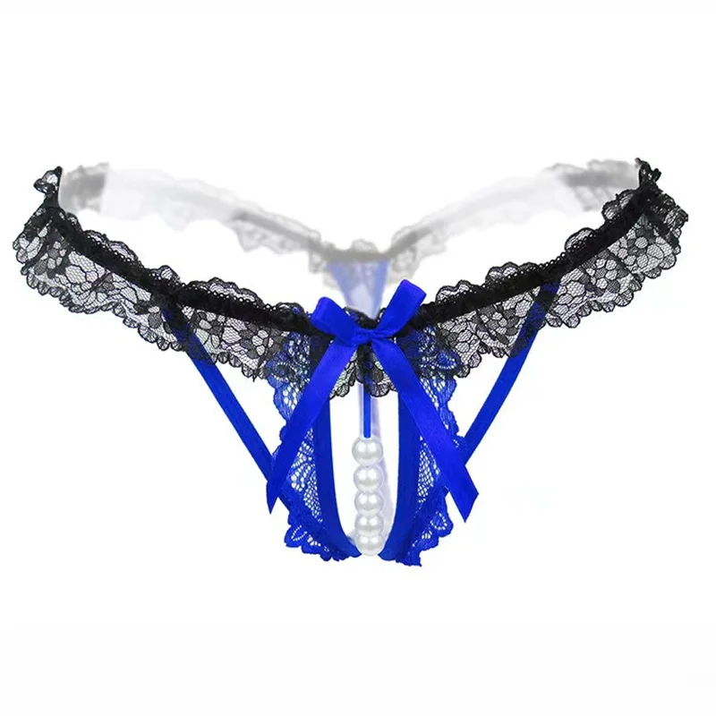 Ruban Nacré – Tanga dentelle à nœud et perles - Image 9