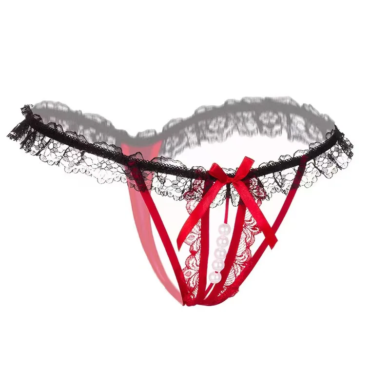 Ruban Nacré – Tanga dentelle à nœud et perles - Image 6