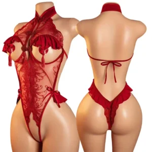 Rubis Volanté – Body dentelle ouvert à volants