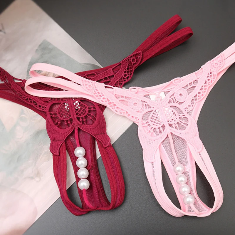Papillon Perlé – String double lien et perles