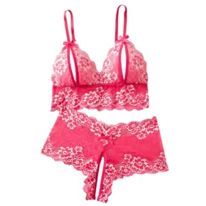 Framboise – Ensemble dentelle soutien-gorge et shorty