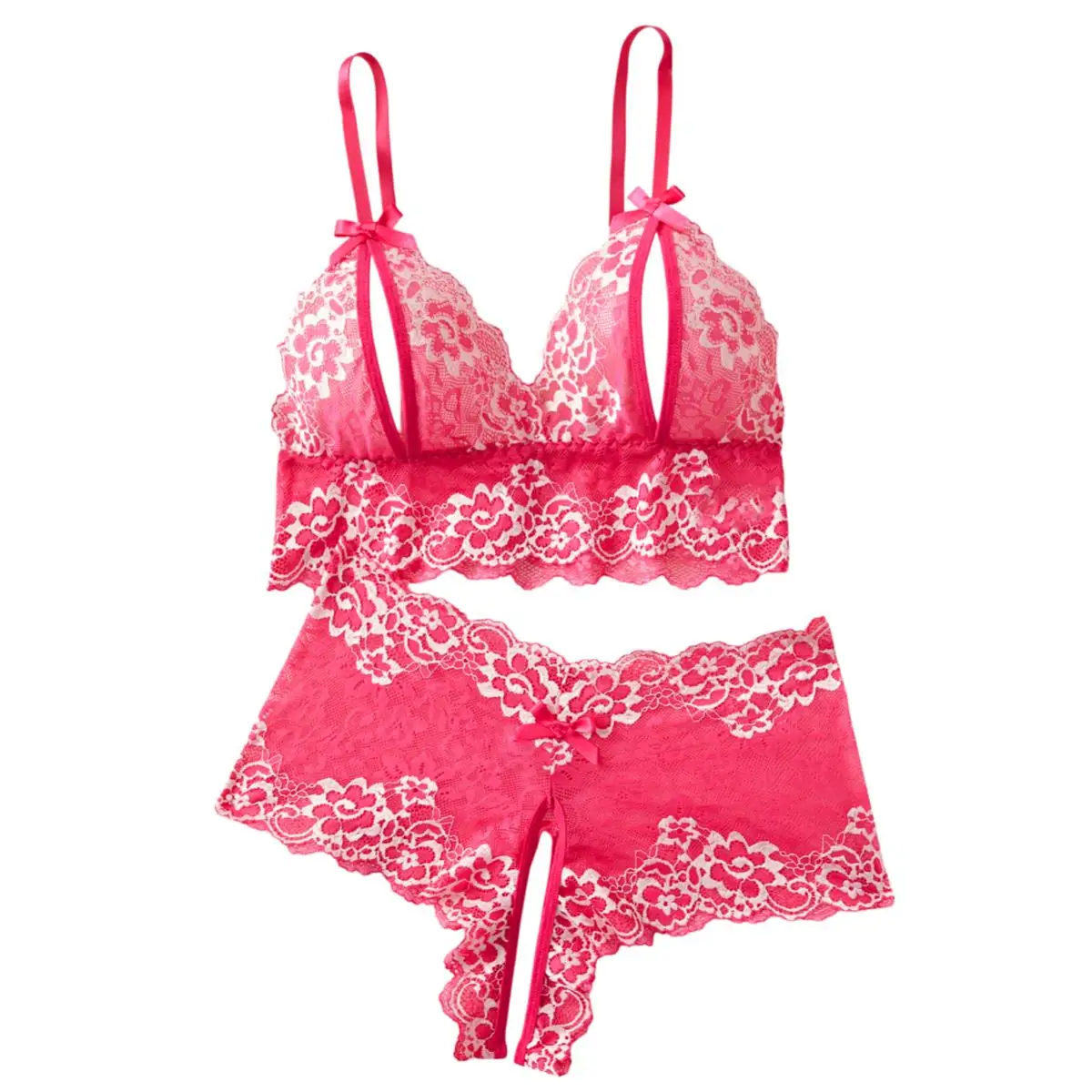 Framboise – Ensemble dentelle soutien-gorge et shorty