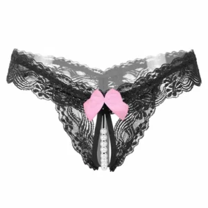 Nœud Rose – String dentelle volantée et perles