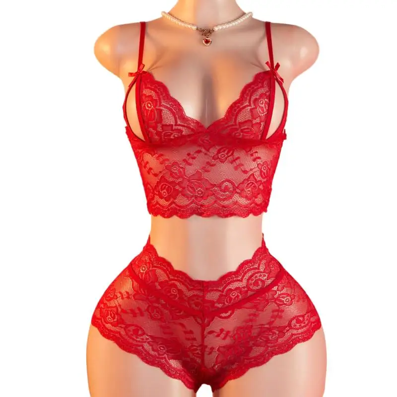 Rouge Baiser – Ensemble dentelle ouvert à nœuds