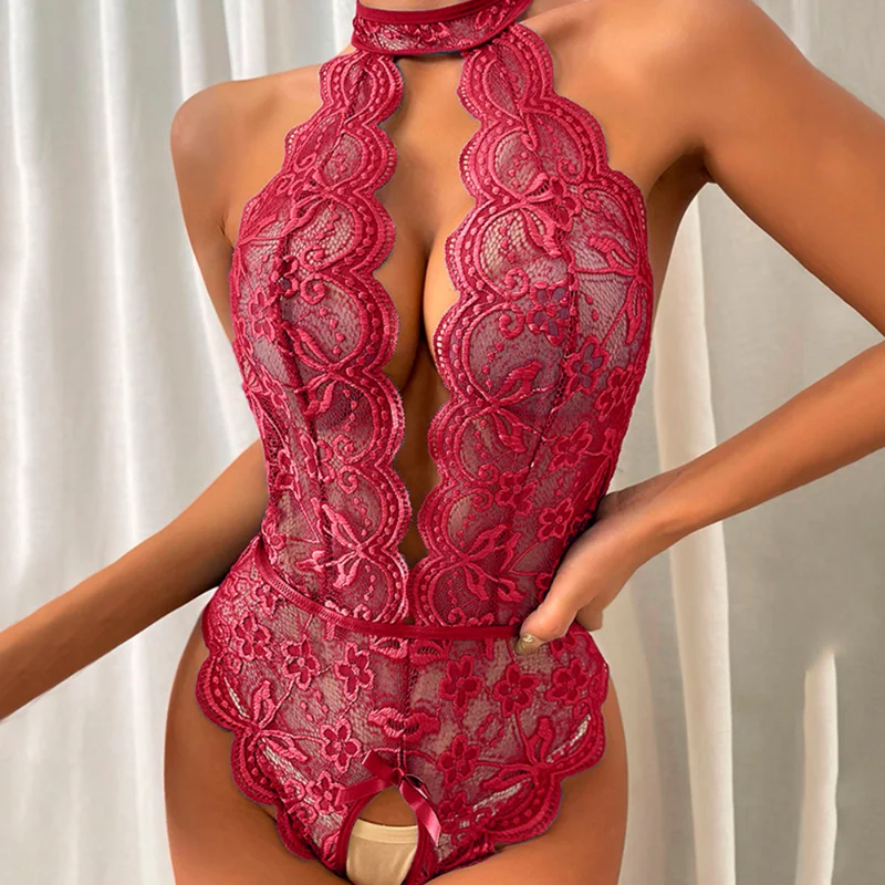 Rose Brodée – Ensemble soutien-gorge plongeant ouvert - OpenString