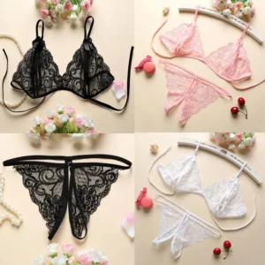Duo Brodé – Ensemble soutien-gorge et string ouvert