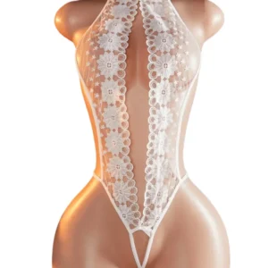 Mariée Ajourée – Body brodé blanc col licou