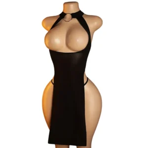 Robe Fendue – Robe col montant poitrine libre