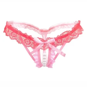 Ruban Nacré – Tanga dentelle à nœud et perles